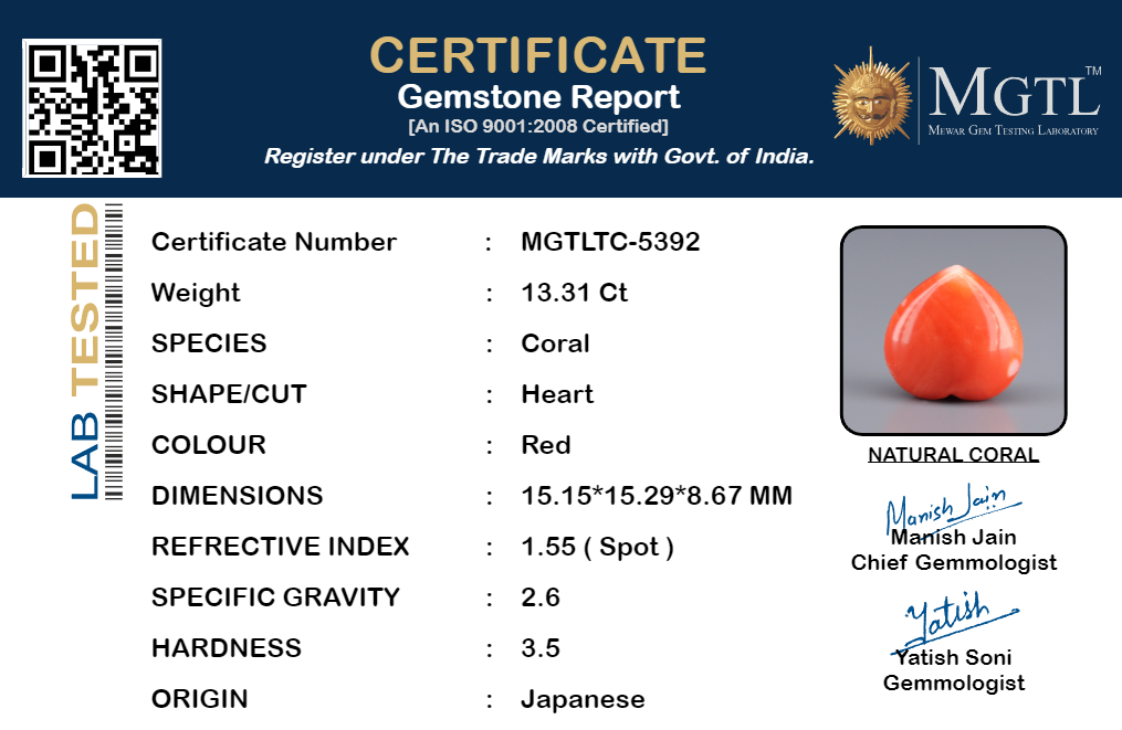 Red Coral - 13.31 Carats (Moonga - 14.51 Ratti)