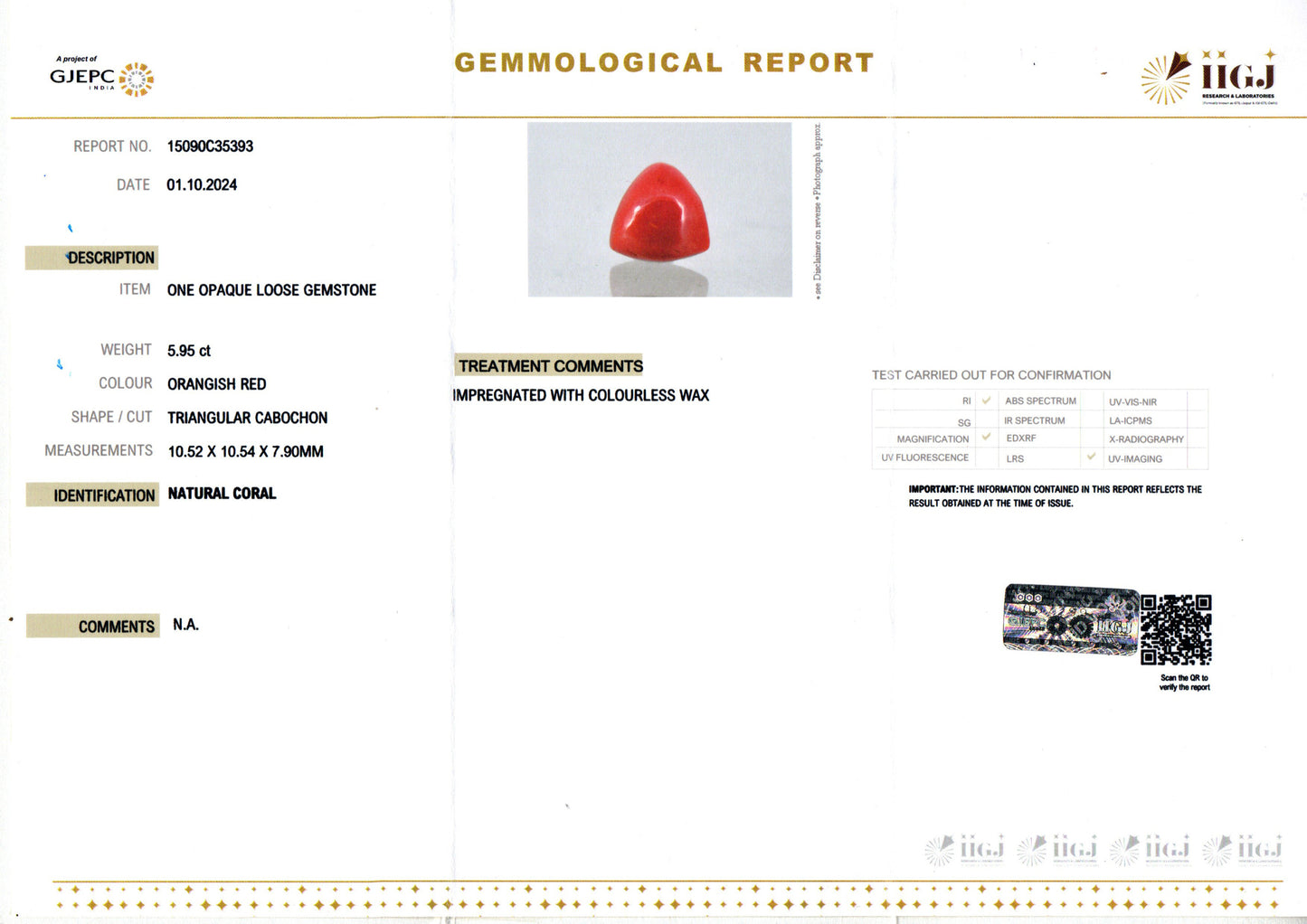 Red Coral (Moonga) - 5.95 Carats