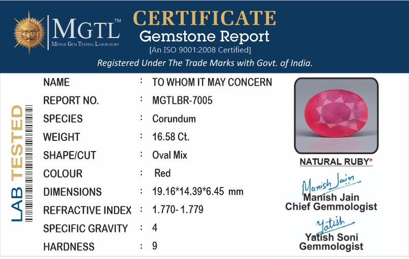 Ruby (Manik) - 16.58 Carats