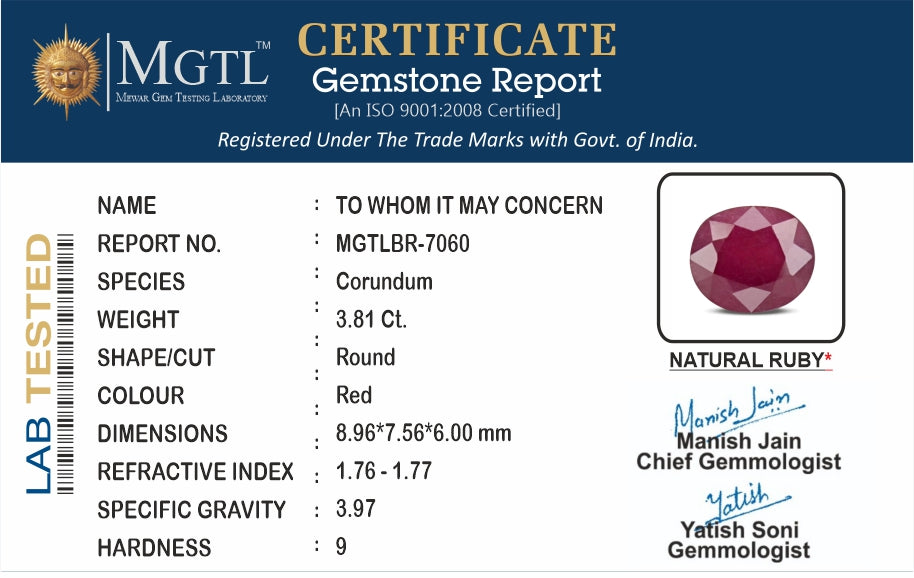 Ruby (Manik) - 3.81 Carats