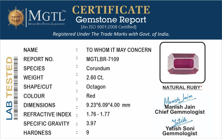 Ruby (Manik) - 2.60 Carats