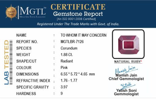 Ruby - 1.88 Carats (Manik - 2.05 Ratti)