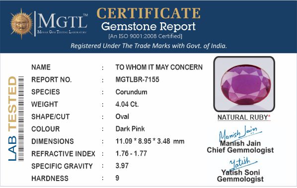 Ruby (Manik) - 4.04 Carats
