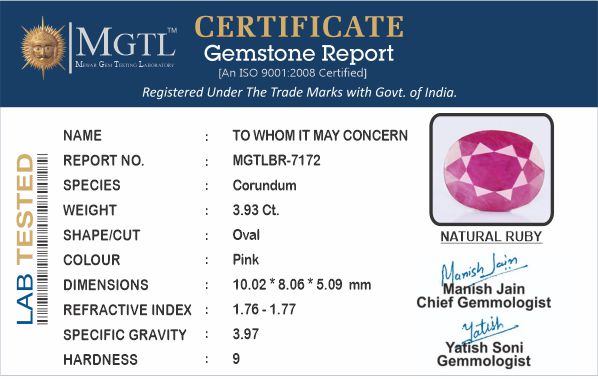 Ruby (Manik) - 3.93 Carats