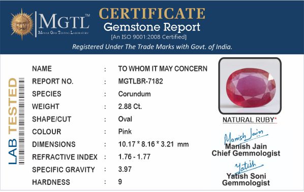 Ruby (Manik) - 2.88 Carats