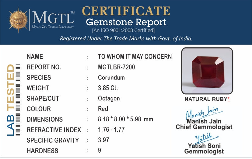 Ruby (Manik) - 3.85 Carats