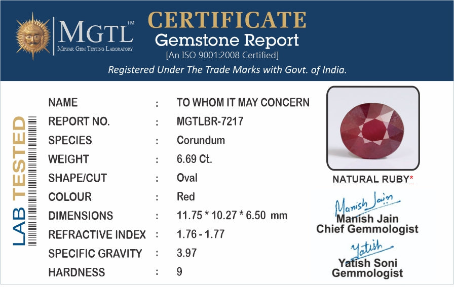 Ruby (Manik) - 6.69 Carats