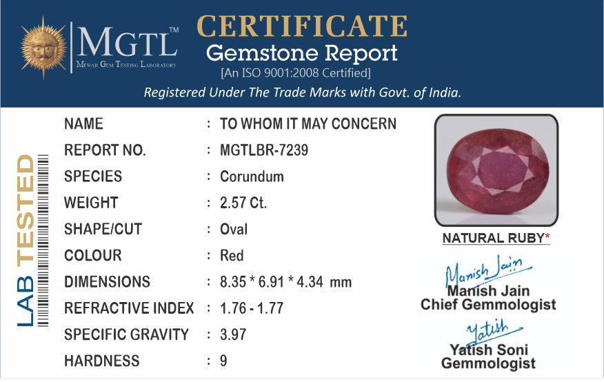 Ruby (Manik) - 2.57 Carats