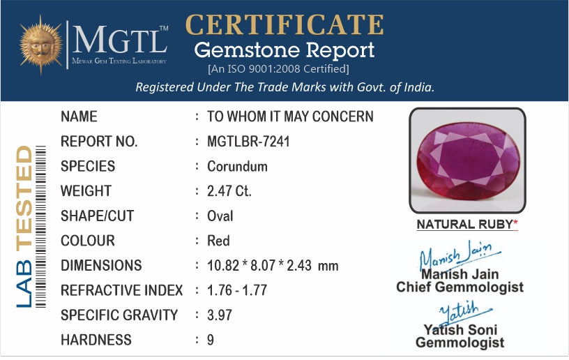 Ruby (Manik) - 2.47 Carats