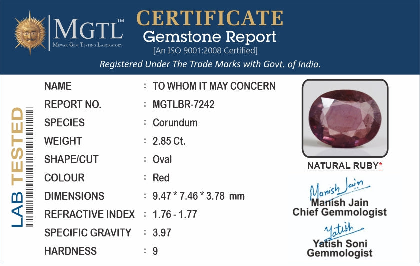 Ruby (Manik) - 2.85 Carats