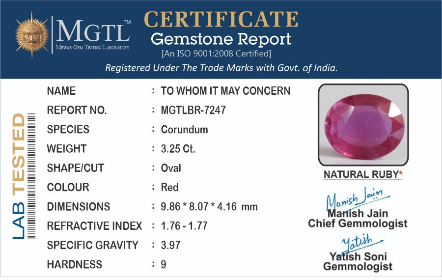 Ruby (Manik) - 3.25 Carats
