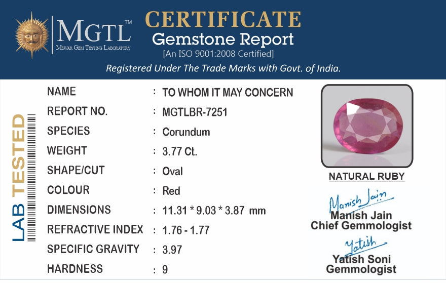 Ruby (Manik) - 3.77 Carats