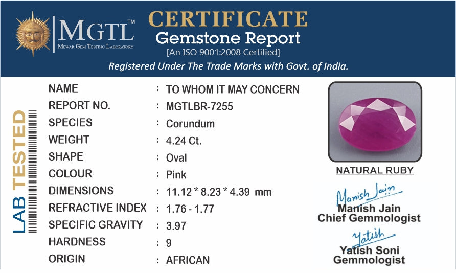 Ruby (Manik) - 4.24 Carats