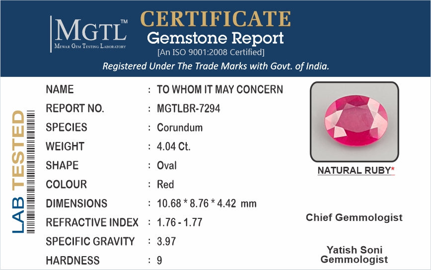 Ruby (Manik) - 4.04 Carats