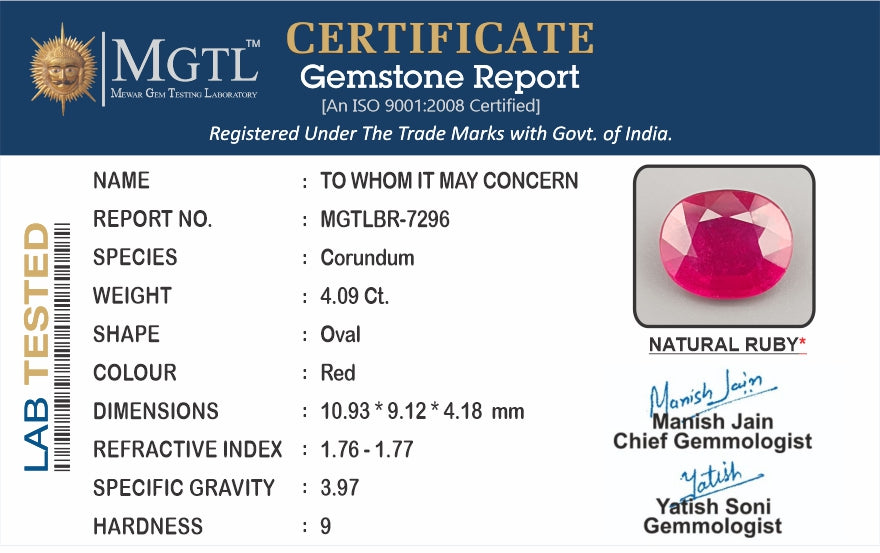 Ruby (Manik) - 4.09 Carats