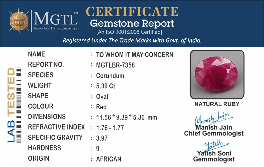 Ruby (Manik) - 5.39 Carats