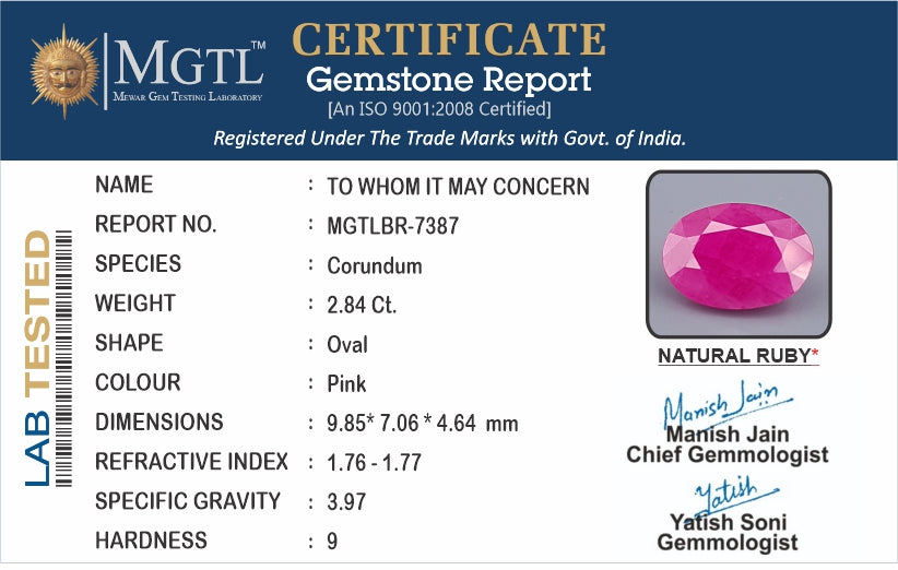 Ruby (Manik) - 2.84 Carats