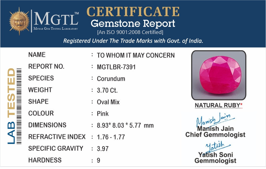 Ruby (Manik) - 3.70 Carats