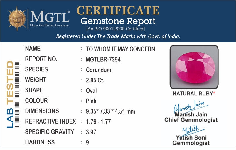 Ruby (Manik) - 2.85 Carats