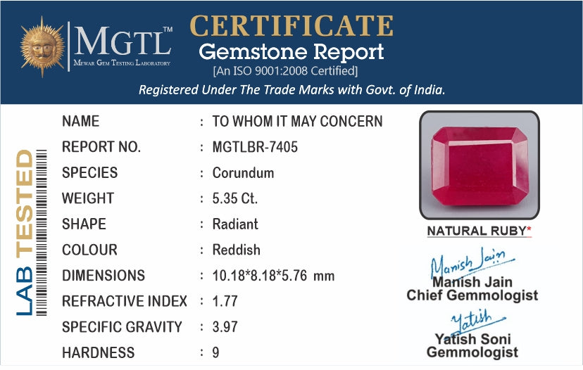 Ruby (Manik) - 5.35 Carats