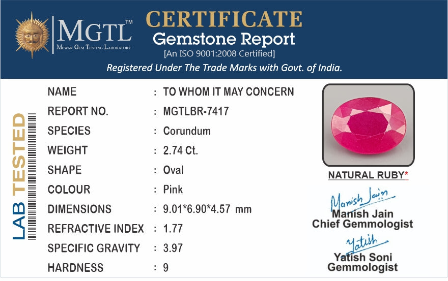 Ruby (Manik) - 2.74 Carats