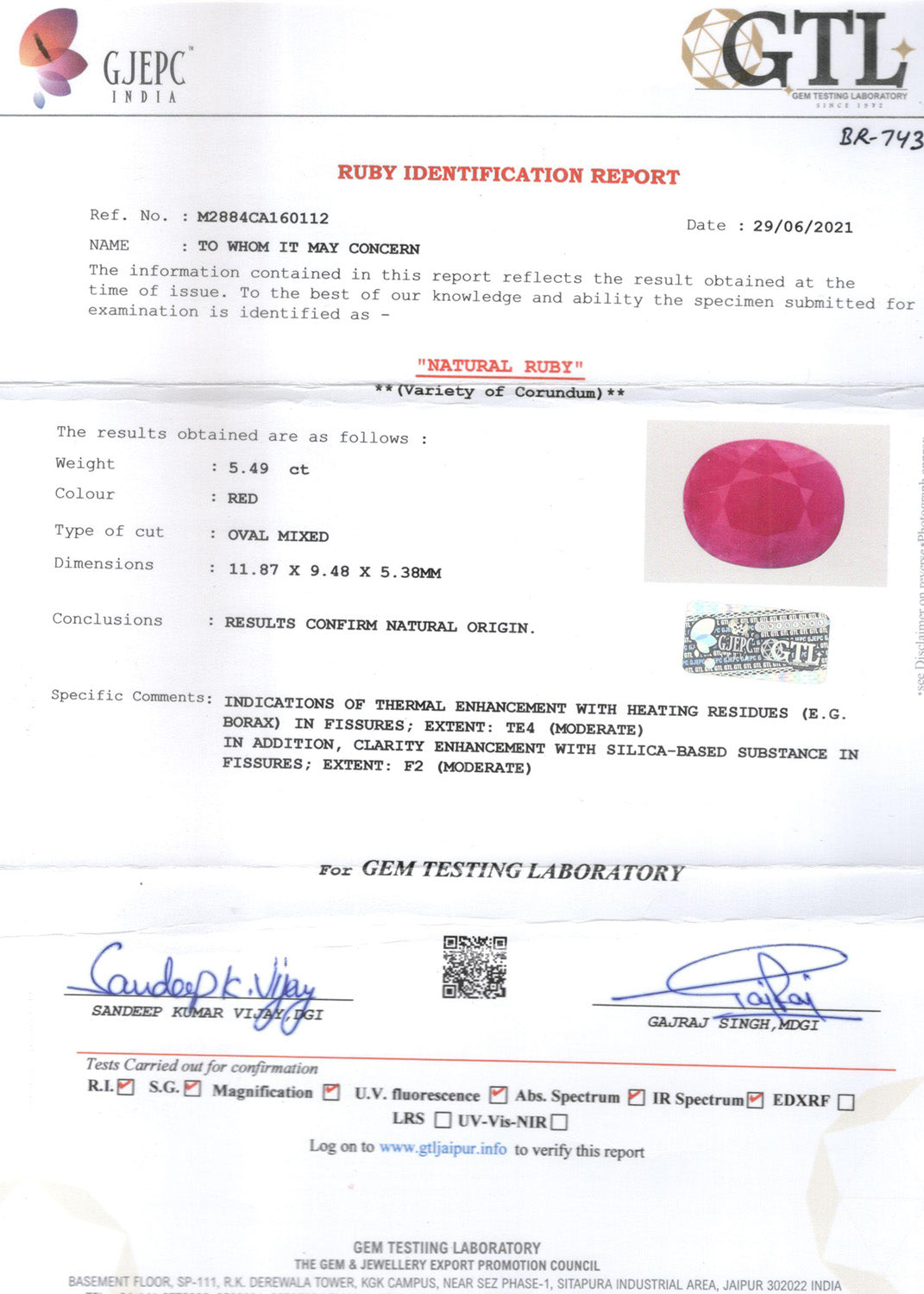 Ruby (Manik) - 5.49 Carats
