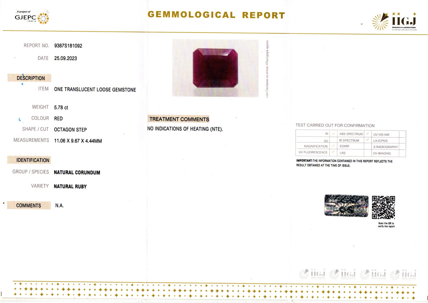 Ruby - 5.78 Carats (Manik - 6.30 Ratti)