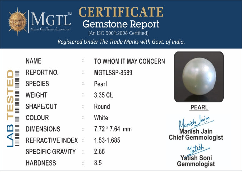 South Sea Pearl - 3.35 Carats (Moti - 3.65 Ratti)