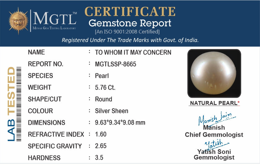 South Sea Pearl - 5.76 Carats (Moti - 6.28 Ratti)