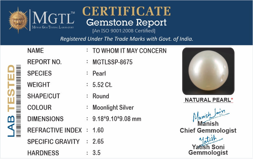 South Sea Pearl - 5.52 Carats (Moti - 6.02 Ratti)