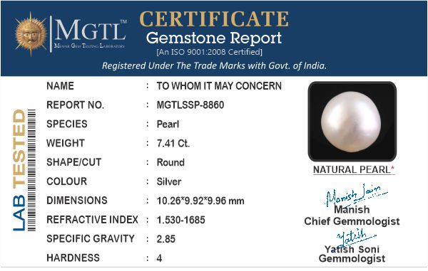 South Sea Pearl - 7.41 Carats (Moti - 8.08 Ratti)