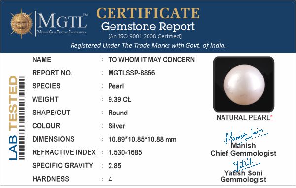 South Sea Pearl - 9.39 Carats (Moti - 10.24 Ratti)