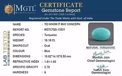 Turquoise - 18.16 Carats ( Firoza - 19.79 Ratti )