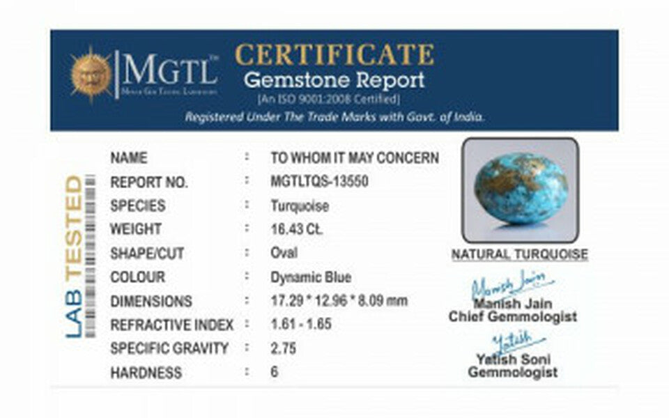 Turquoise - 16.43 Carats ( Firoza - 17.91 Ratti )