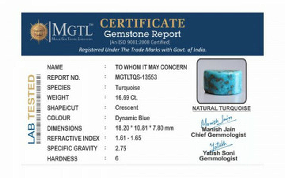 Turquoise - 16.69 Carats ( Firoza - 18.19 Ratti )