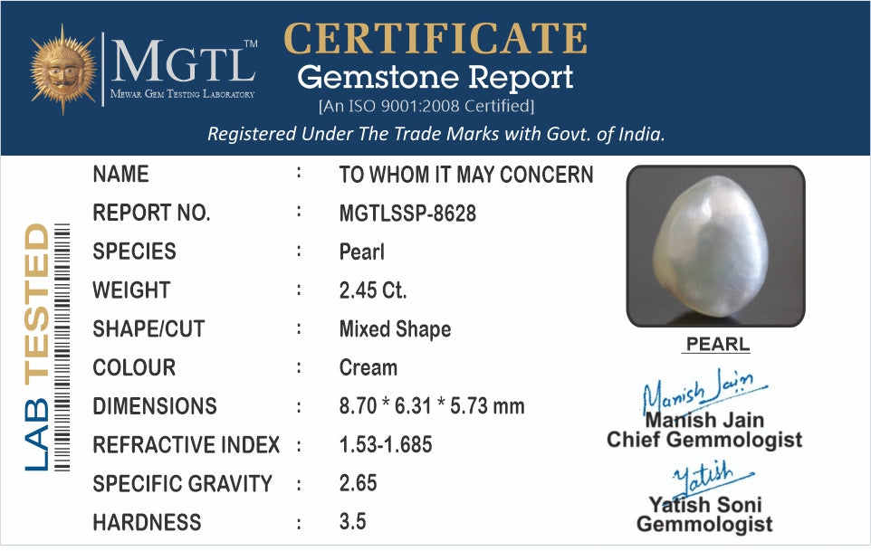 Venezuela Pearl - 2.45 Carats (Moti - 2.67 Ratti)