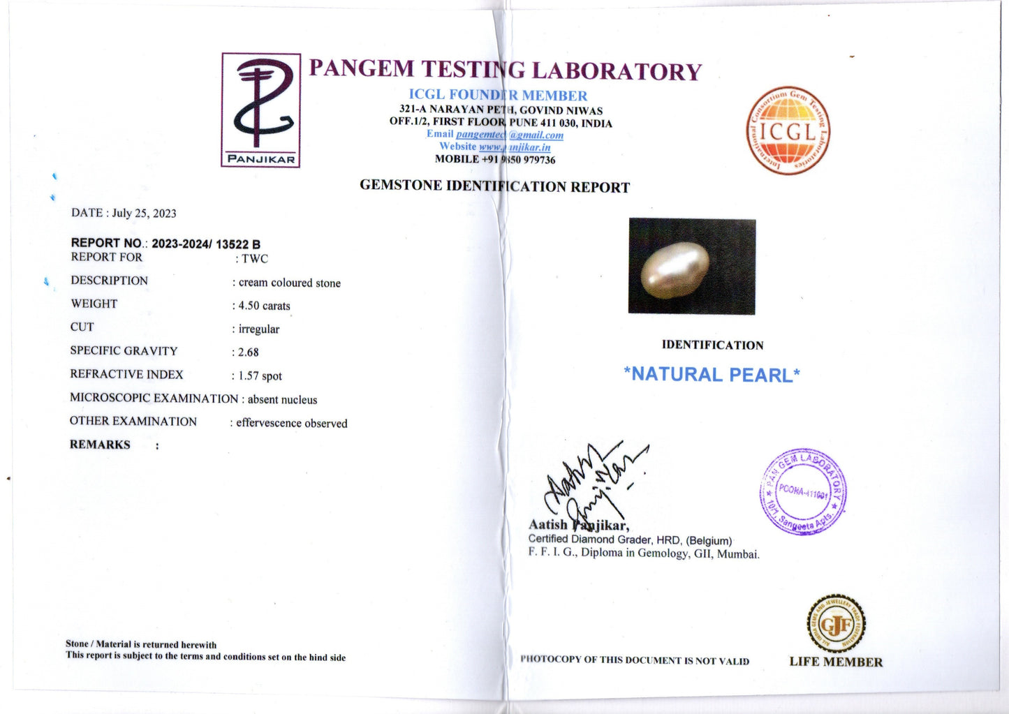 Venezuela Pearl - 4.50 Carats (Moti - 4.91 Ratti)