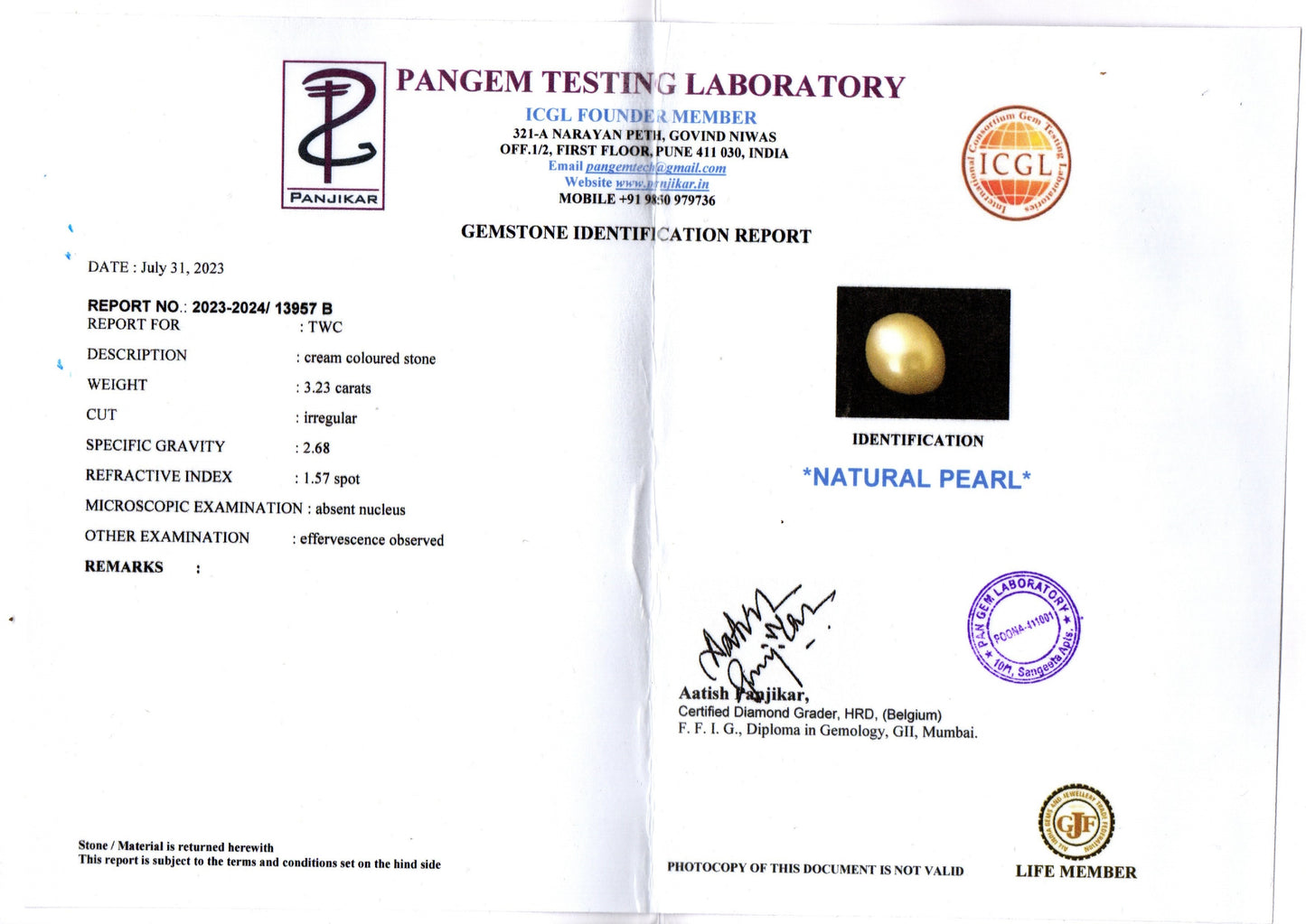 Venezuela Pearl - 3.23 Carats (Moti - 3.52 Ratti)