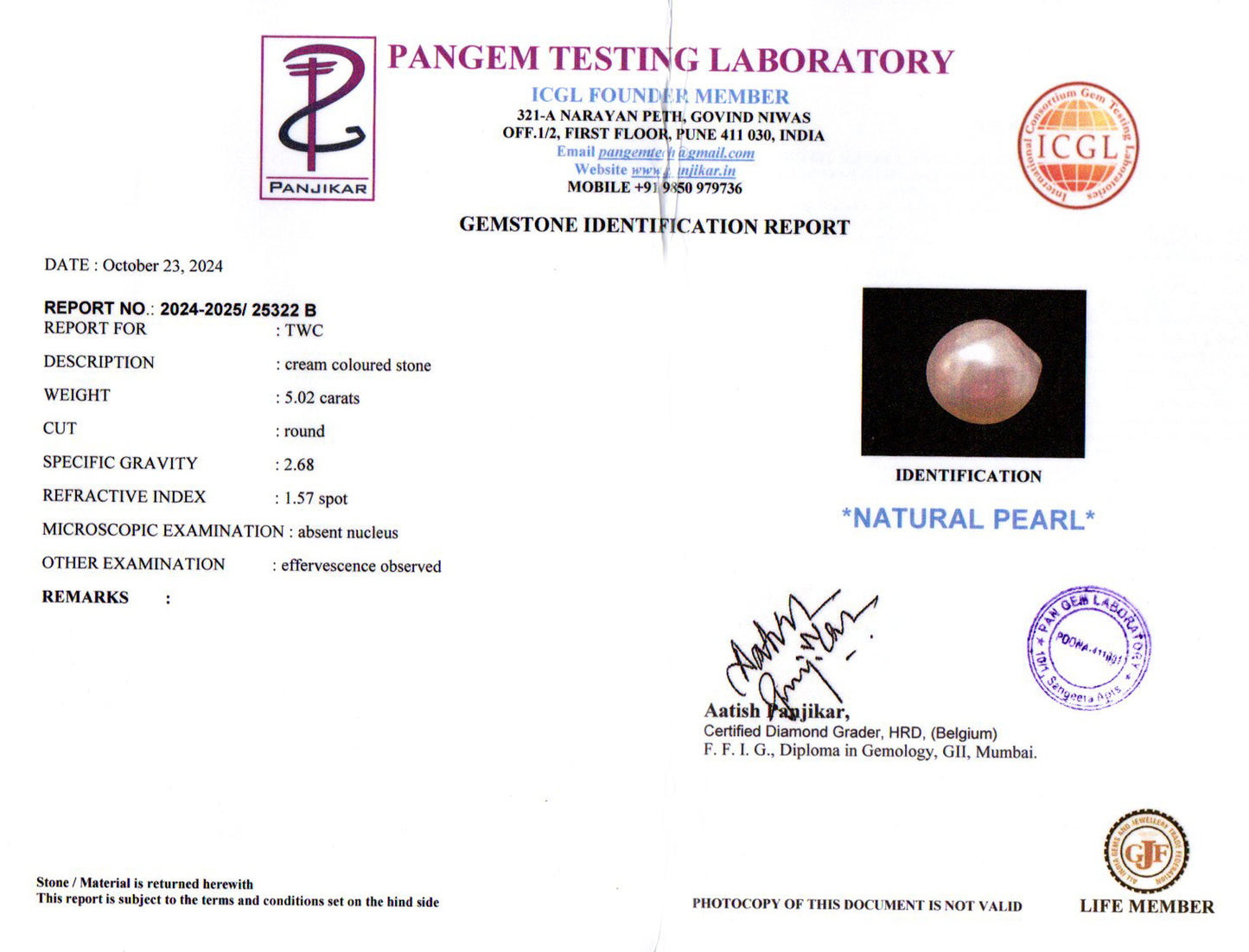 Venezuela Pearl - 5.02 Carats (Moti - 5.47 Ratti)