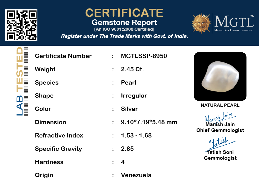 Venezuela Pearl - 2.45 Carats (Moti - 2.67 Ratti)