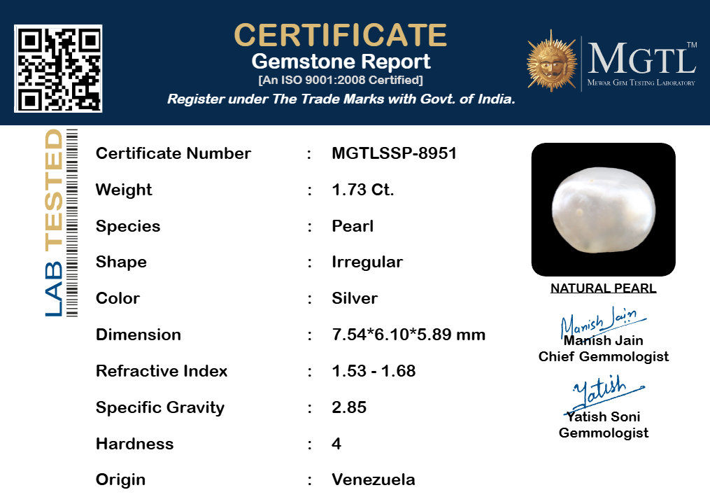 Venezuela Pearl - 1.73 Carats (Moti - 1.89 Ratti)