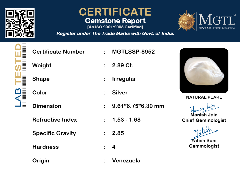 Venezuela Pearl - 2.89 Carats (Moti - 3.15 Ratti)