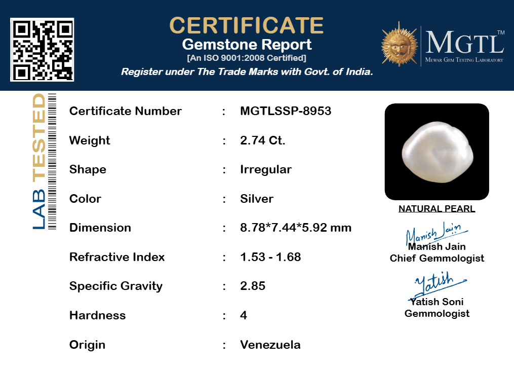 Venezuela Pearl - 2.74 Carats (Moti - 2.99 Ratti)