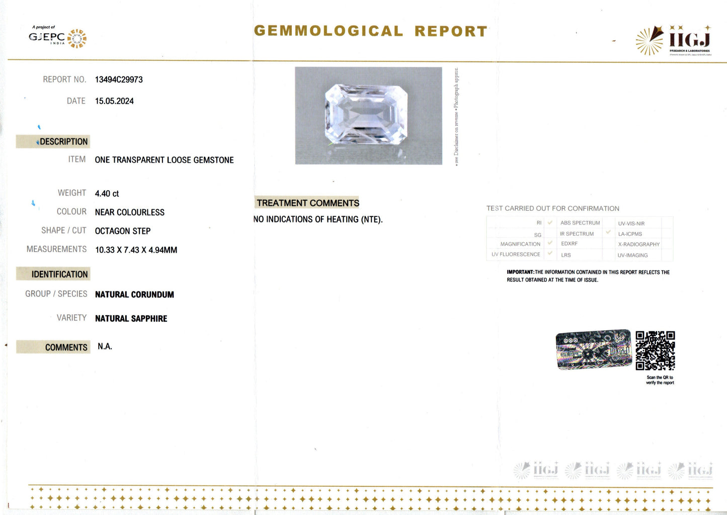 White Sapphire - 4.40 Carats (Safed Pukhraj - 4.80 Ratti)