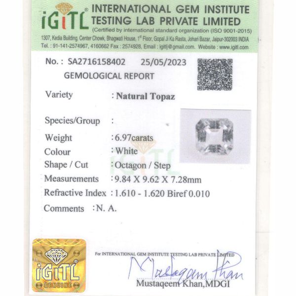 White Topaz - 6.97 Carats