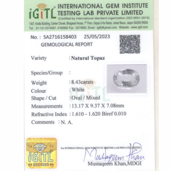 White Topaz - 8.43 Carats