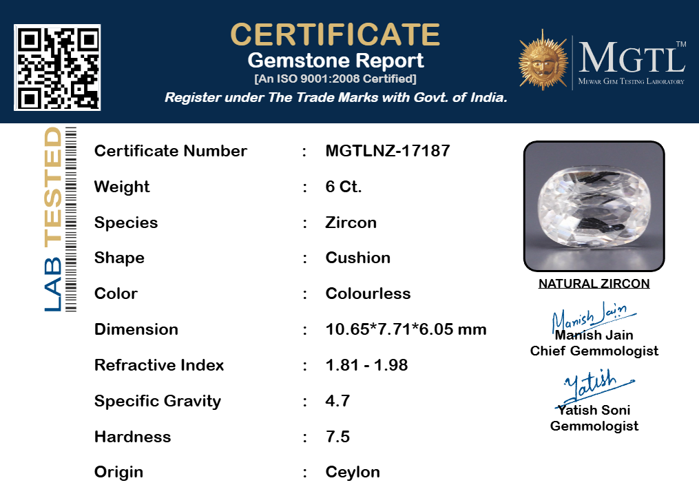 White Zircon - 6.00 Carats (Jarkan - 6.54 Ratti)