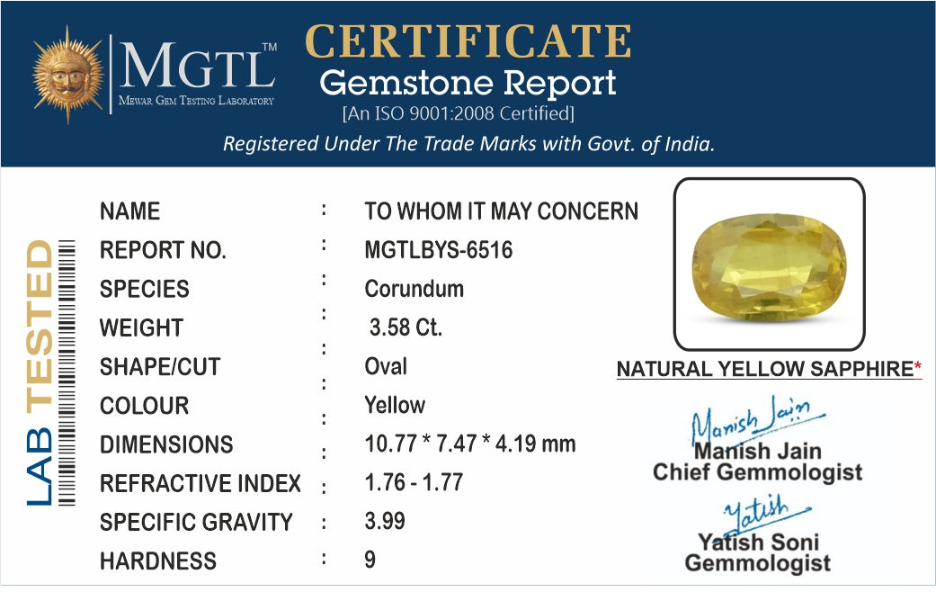 Yellow Sapphire (Pukhraj) - 3.58 Carats
