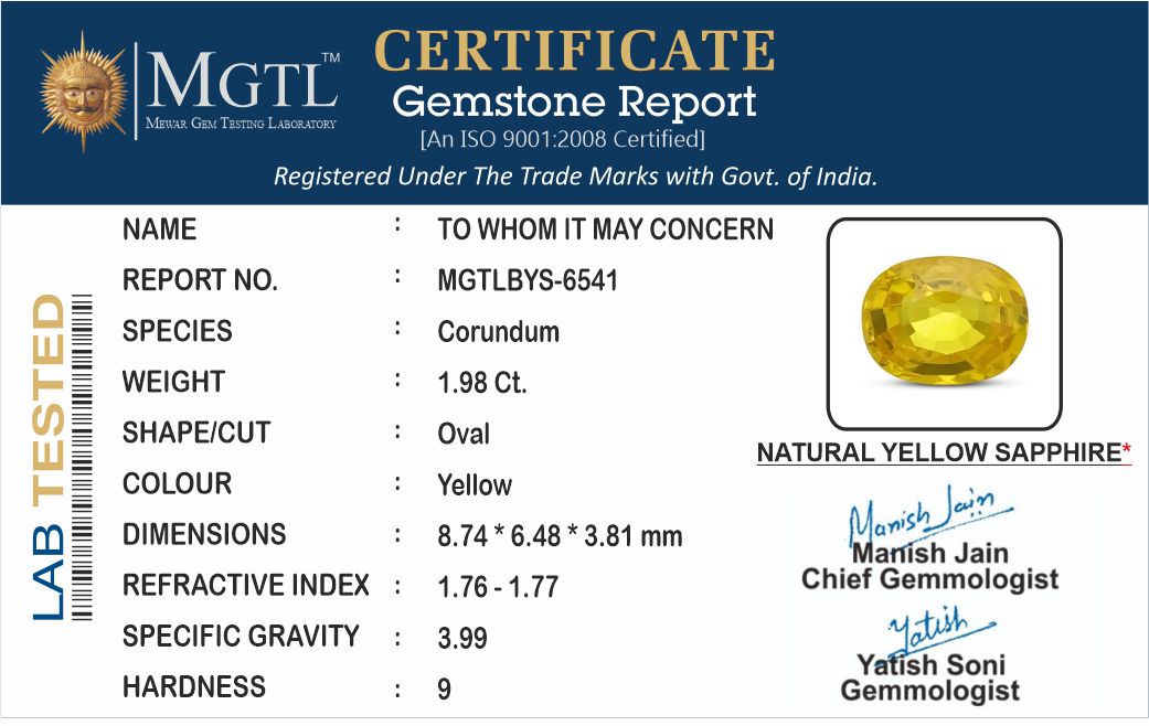 Yellow Sapphire (Pukhraj) - 1.98 Carats