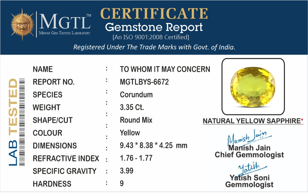 Yellow Sapphire (Pukhraj) - 3.36 Carats
